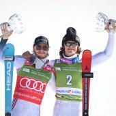 Atle Lie McGrath (links) und Lucas Pinheiro Braathen (rechts) haben schon einige unglaubliche Geschichten erlebt. © APA/afp / JURE MAKOVEC