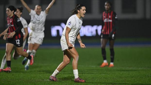 Nadine Nischler celebrates after scoring the winning goal against Milan.