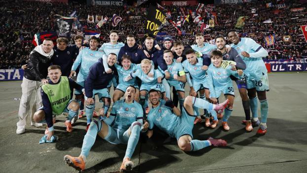 This is how Bologna's players celebrate. © ANSA / ELISABETTA BARACCHI