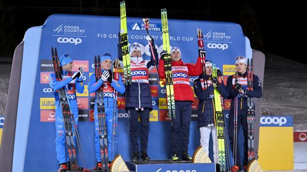 Federico Pellegrino und  Elia Barp (ganz links). © ANSA / GIAN EHRENZELLER