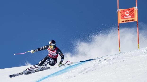 Lindsey Vonn greift im Super-G an. © ANSA / CLAUDIO THOMA