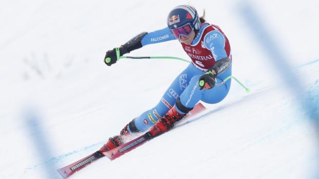 Sofia Goggia raste zum Sieg. © ANSA / Guillaume Horcajuelo