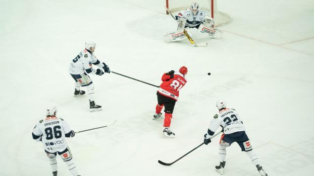 Les Cavaliers d'Unterland (en blanc) ont bien joué mais ont été battus par Jesenice. © MATIAS DEMSAR