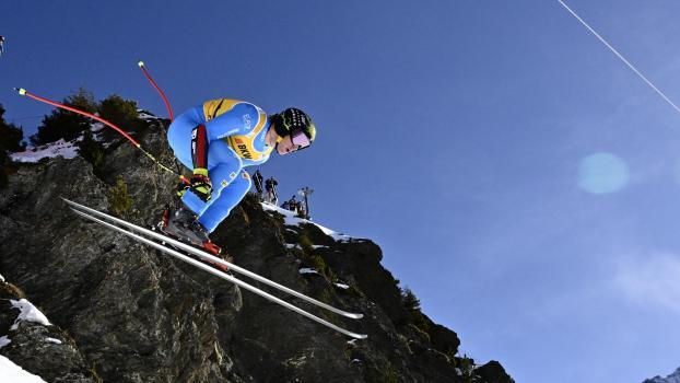 Giovanni Franzoni at the Hundschopfkante in Wengen. © ANSA / JEAN-CHRISTOPHE BOTT