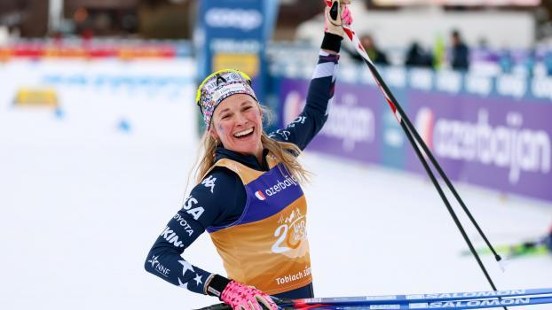 Jessie Diggins was also celebrating on New Year's Day. © ANSA / ANDREA SOLERO