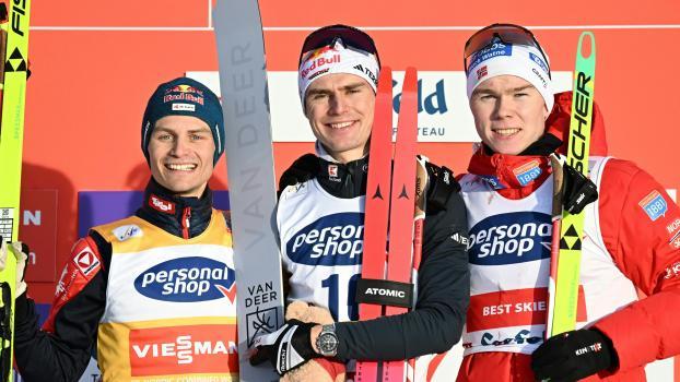 Vinzenz Geiger (Mitte) siegte vor Johannes Lamparter (links) und Jens Luraas Oftebro (rechts). © APA / BARBARA GINDL