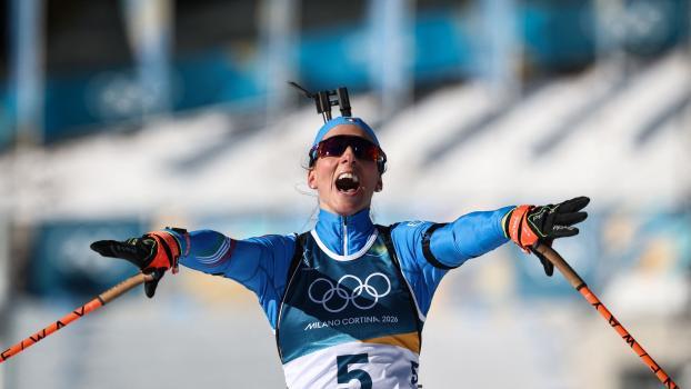 Lisa Vittozzi kürte sich in Antholz zur Olympiasiegerin. © APA/afp / FRANCK FIFE