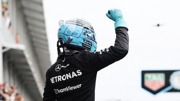 George Russell startet beim Rennen am Sonntag von der Pole Position. © APA / MARK THOMPSON
