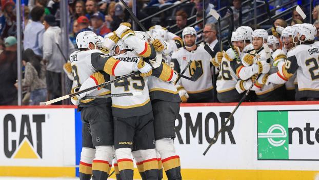 Ivan Barbashev (Nummer 49) jubelte mit den Vegas Golden Knights. © APA / SEAN M. HAFFEY