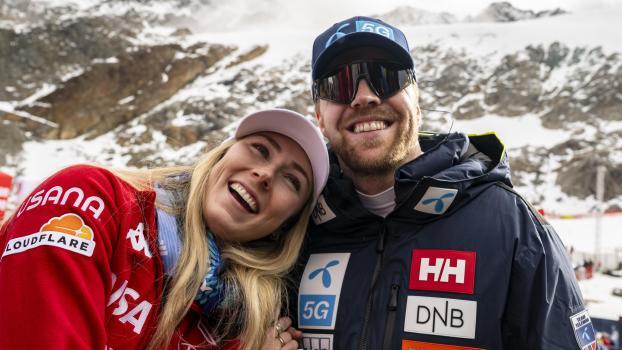Mikaela Shiffrin und Aleksander Aamodt Kilde sind seit mehr als zwei Jahren verlobt. © ANSA / JEAN-CHRISTOPHE BOTT
