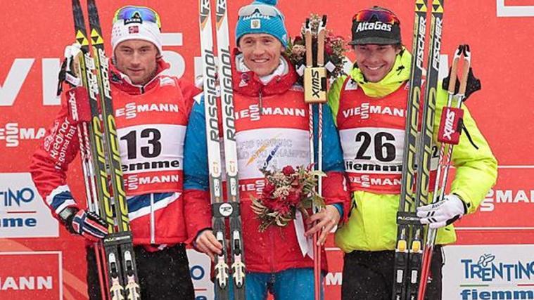 Das Podium: Petter Northug, Nikita Kriukov, Alex Harvey (Foto Fiemme 2013)
Dietmar Nöckler