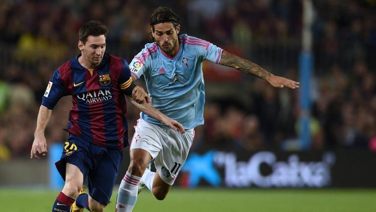 Barcelona, 1. November 2014: Lionel Messi (links) geht leer aus, Joaquin Larrivey (rechts) trifft. © AFP / LLUIS GENE