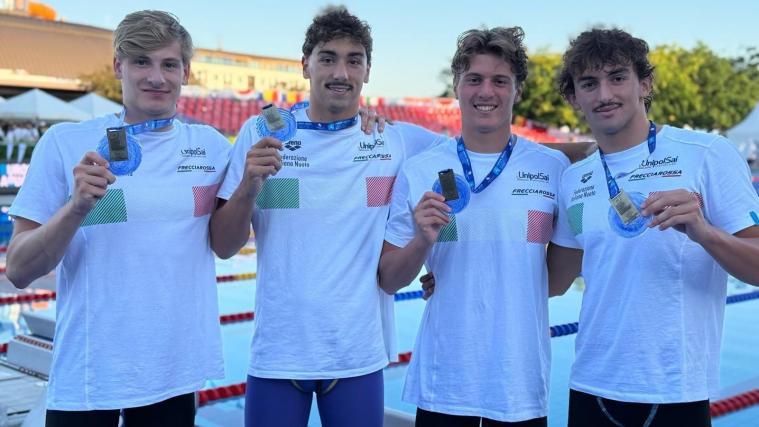 Die Gold-Staffel der „Azzurri“: V. l. Francesco Ceolin, Daniele Del Signore, Luca Scampicchio (SSV Bozen) und Daniel D'Agostino.