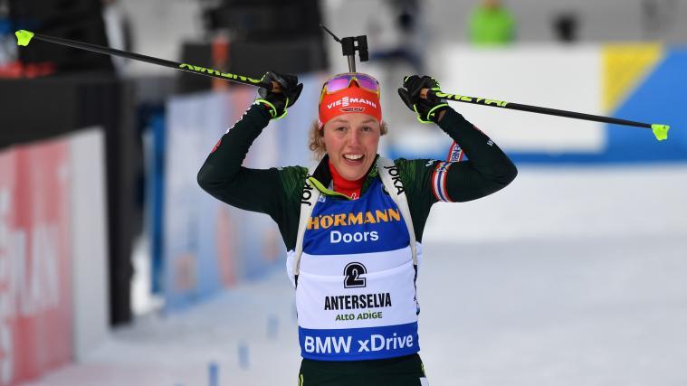 Laura Dahlmeier holte in Antholz drei ihrer insgesamt 20 Weltcupsiege. © APA/afp / ALBERTO PIZZOLI