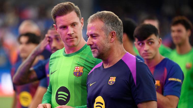 Marc-André ter Stegen (links) und Hansi Flick. © APA/afp / JOSEP LAGO