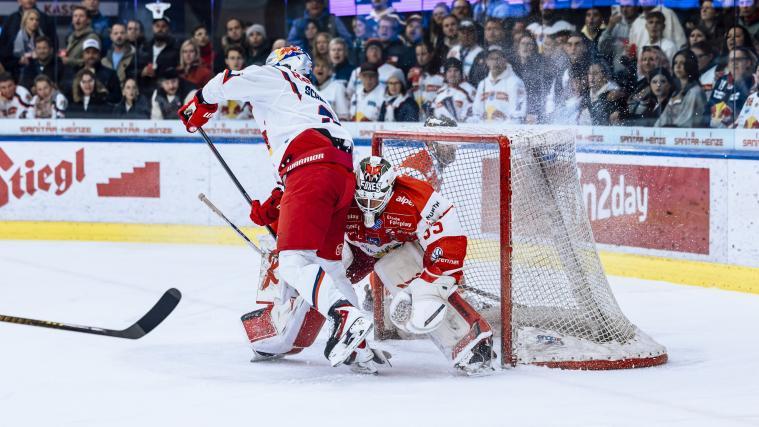 An ihm prallte fast alles und jeder ab: Bozen-Goalie Jonny Vallini. © EC Red Bull Salzburg / Gintare Karpaviciute - EC Red Bull Salzburg