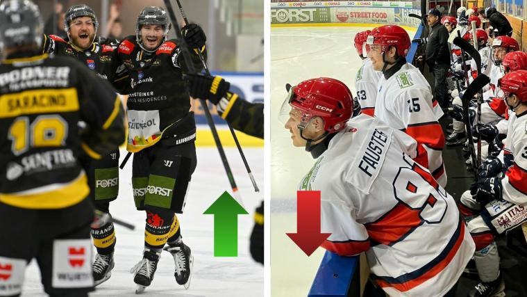 Die neuen Auf- und Absteiger der Woche. © Falcons Brixen / HC Pustertal/I. Foppa