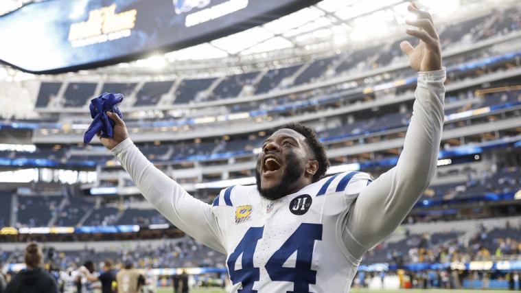 Indianapolis' Outside-Linebacker Zaire Franklin hat jeden Grund zum Jubeln. © ANSA / CAROLINE BREHMAN