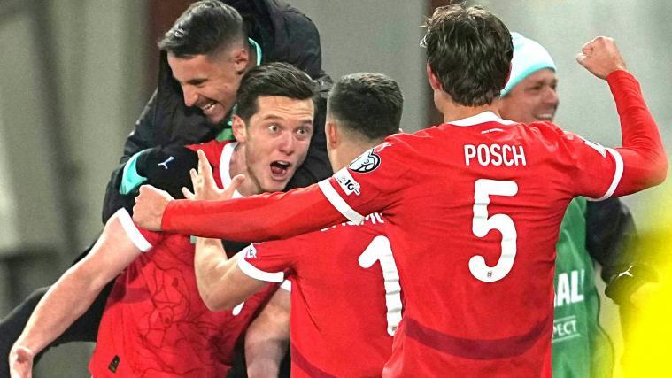 Österreich jubelt mit Michael Gregoritsch, der den entscheidenden Treffer zur WM-Teilnahme erzielt hatte. © APA / GEORG HOCHMUTH