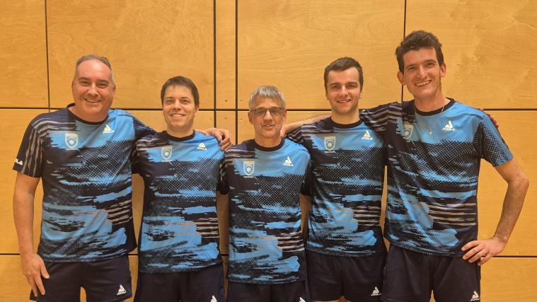 Die Traminer Mannschaft  in der Serie C1: Egon Bertignoll, Manuel Atz, Walter Kerschbaumer, Michael Florian, Florian Maier (v.l.).