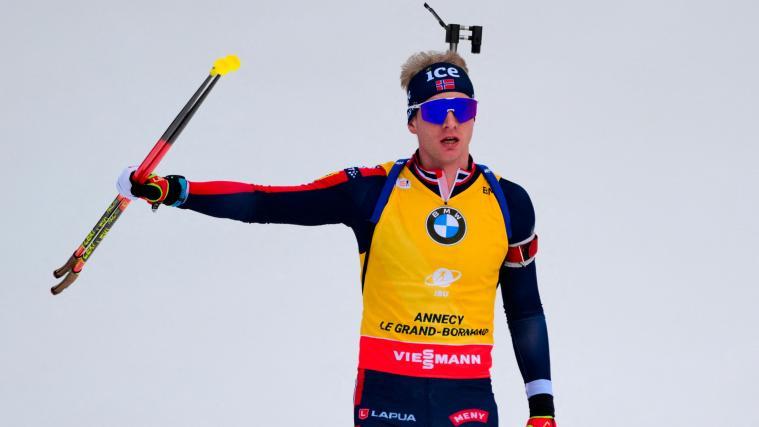 Johan-Olav Botn bei seiner Zielankunft. © APA/afp / OLIVIER CHASSIGNOLE