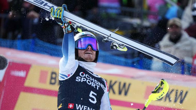 Atle Lie McGrath gelang in Wengen alles – sogar der Ski-Flip des legendären Didier Cuche. © APA/afp / DIMITAR DILKOFF