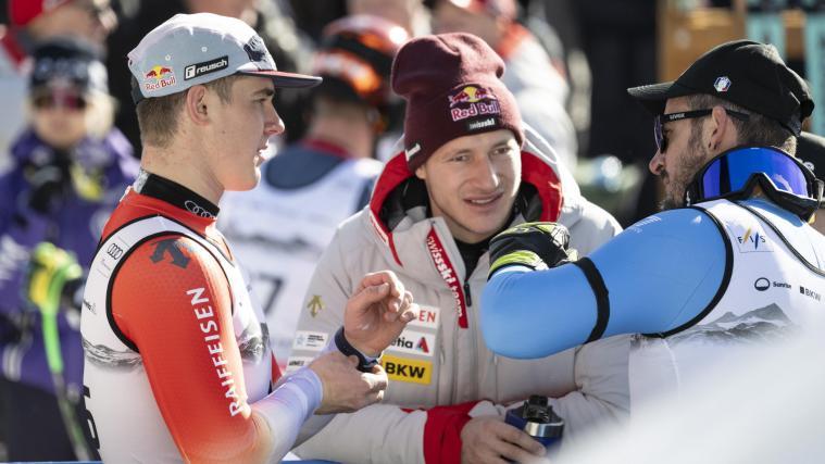 Franjo von Allmen, Marco Odermatt und Dominik Paris werden sich ab Dienstag in Bormio über den Weg laufen. © ANSA / ALESSANDRO DELLA VALLE