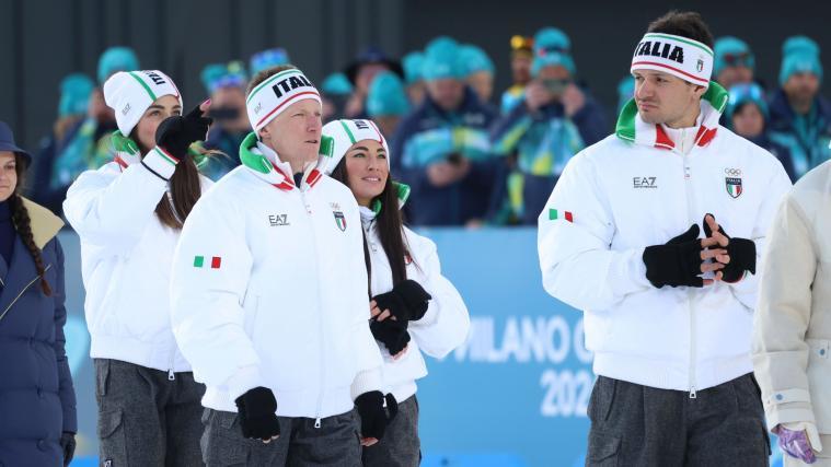 Tommaso Giacomel, Dorothea Wierer, Lukas Hofer et Lisa Vittozzi (de droite à gauche) lors de la cérémonie de remise des prix. © Felice Calabro'