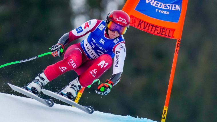 Cornelia Hütter hat das beste Ergebnis der Österreicherinnen im Super-G eingefahren. © APA/afp / CORNELIUS POPPE