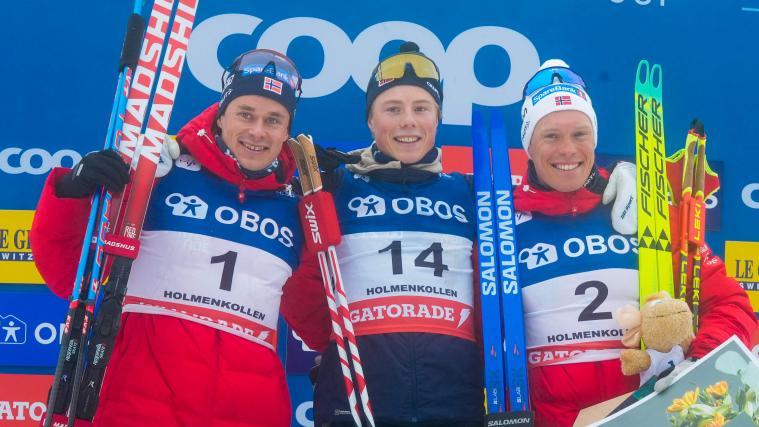 Einar Hedegart (Bildmitte) führte den norwegischen Dreifachsieg vor Harald Amundsen (links) und Martin Nyenget an. © APA/afp / TERJE PEDERSEN