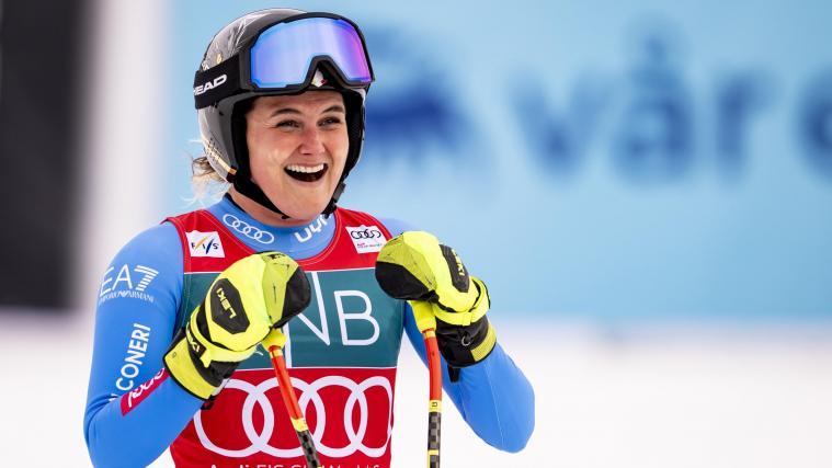 Sieg und Kristall: Laura Pirovano glänzte in Kvitfjell. © ANSA / JEAN-CHRISTOPHE BOTT