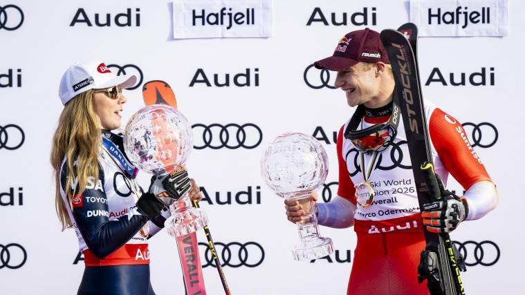 Mikaela Shiffrin und Marco Odermatt hatten jüngst einen gemeinsamen Auftritt. © ANSA / JEAN-CHRISTOPHE BOTT