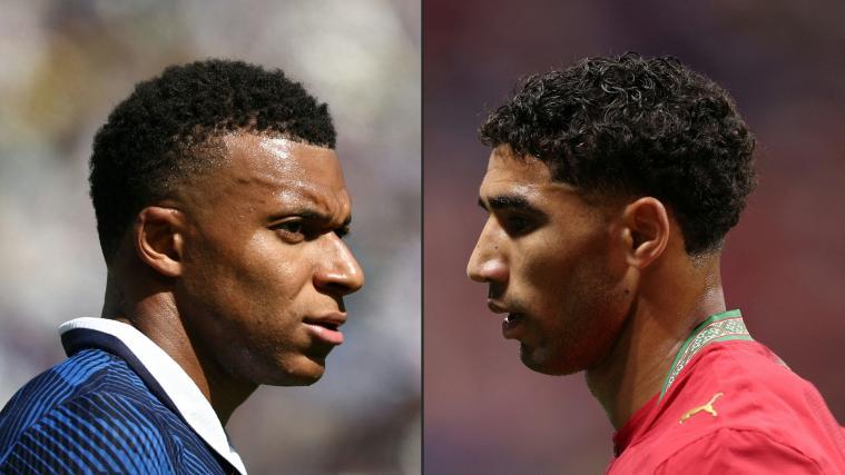 Kylian Mbappe trifft mit den Franzosen auf Achraf Hakimi und seine Marokkaner. © APA/getty / FRANCK FIFE, DARRIAN TRAYNOR