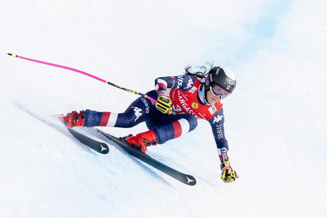 Isabella Wright in Aktion: Sie zählt zu den besten Abfahrerinnen der USA. © APA / EXPA/JOHANN GRODER