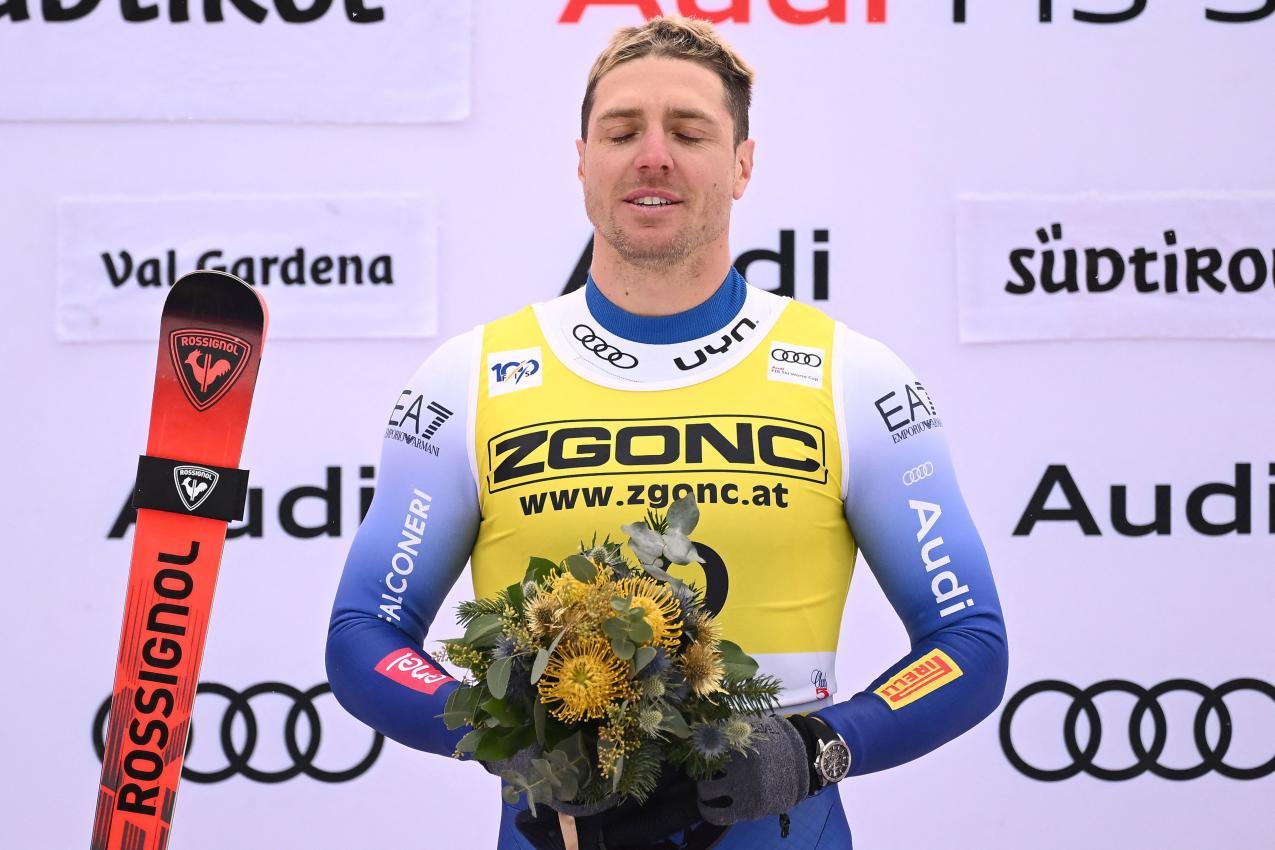 Mattia Casse hat im Dezember den Super-G in Gröden gewonnen. © APA/afp / MARCO BERTORELLO