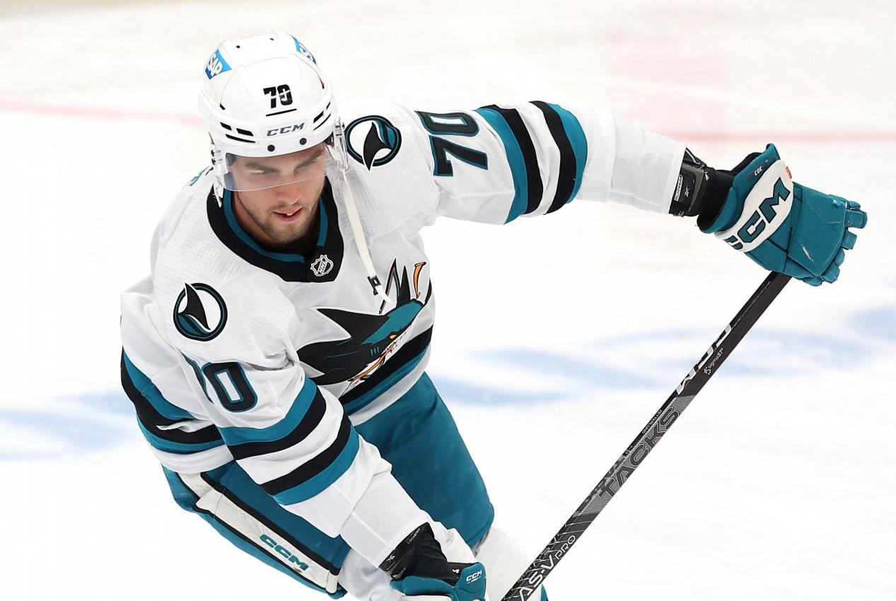 Brandon Coe in den Farben der San Jose Sharks während der Saisonvorbereitung. © Sean M. Haffey / GETTY IMAGES NORTH AMERICA