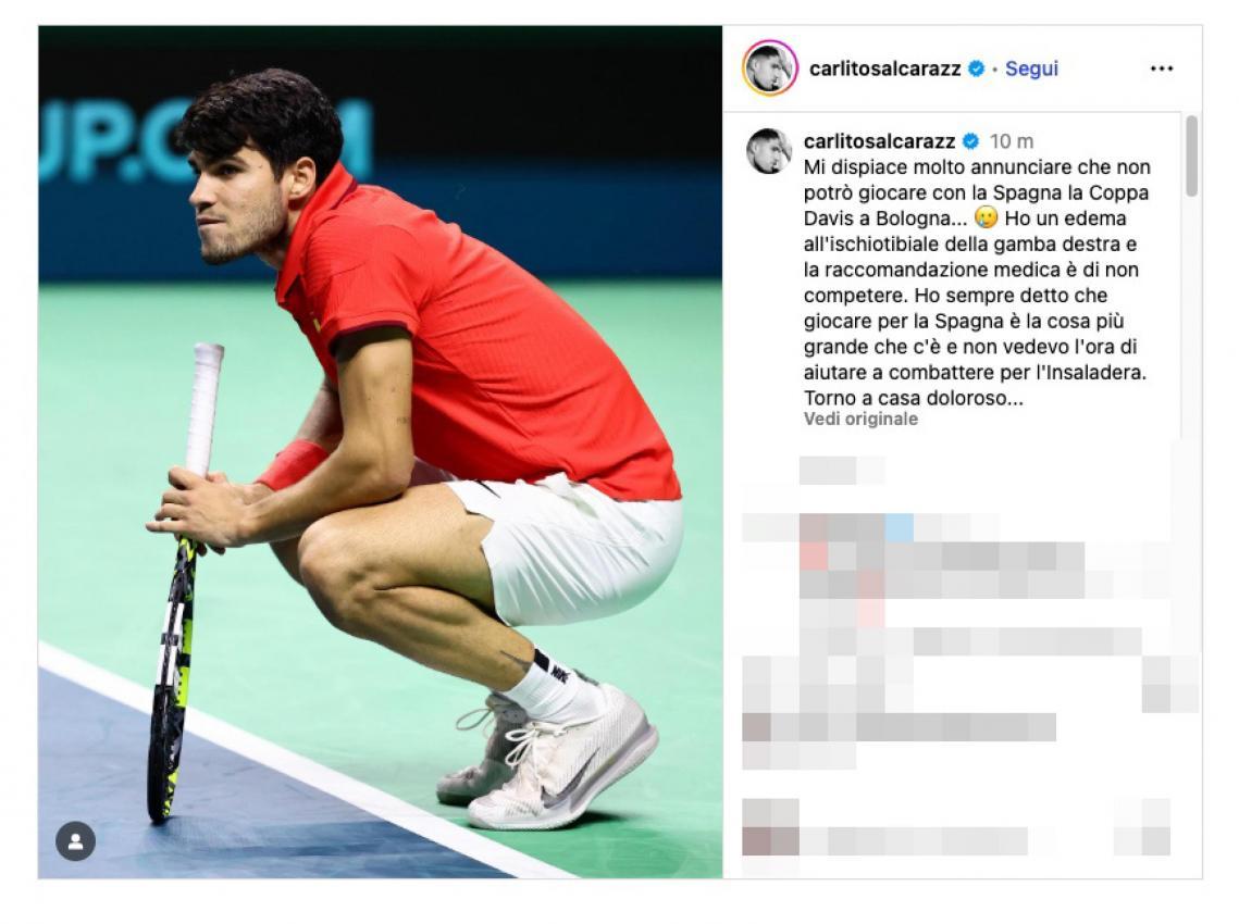 Carlos Alcaraz gab seinen Beschluss mit diesem Post bekannt. © ANSA / INSTAGRAM CARLOS ALCARAZ