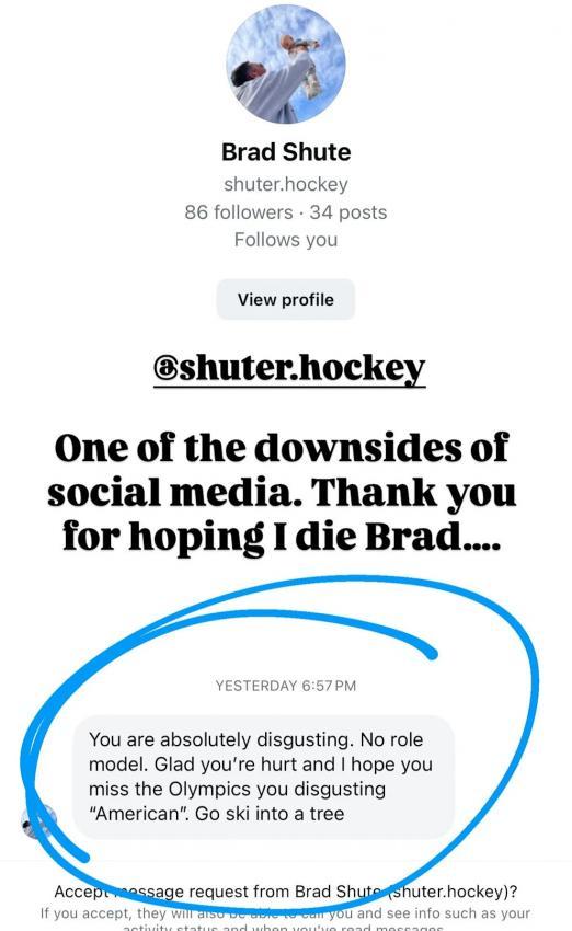 Le message haineux que Vonn a rendu public.