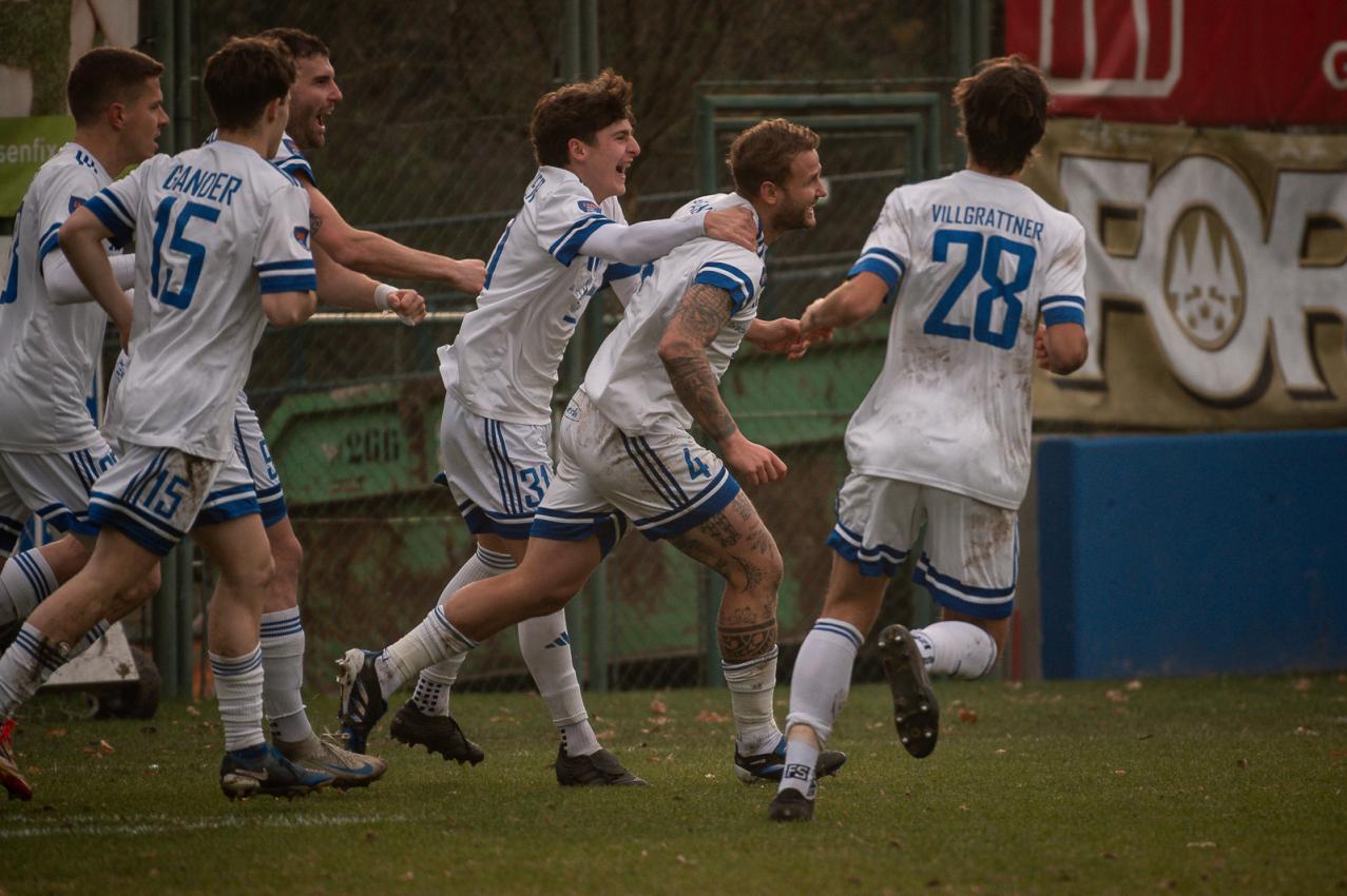 Marco Paulmichl (2nd from right) had his finest hour against Cjarlin's Muzane, when he scored a brace.