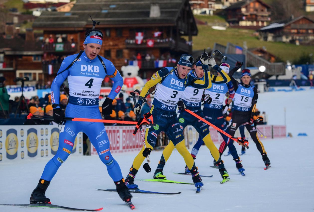 Tommaso Giacomel läuft immer vorneweg und gibt den Rhythmus vor. © APA/afp / OLIVIER CHASSIGNOLE