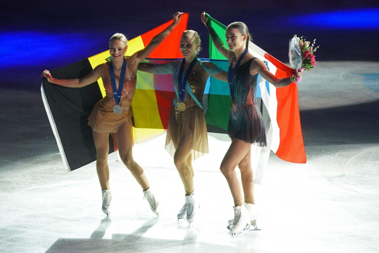 Das Podest: Loena Hendrickx, Niina Petrokina und Lara Naki Gutmann. © APA/afp / IAN HODGSON