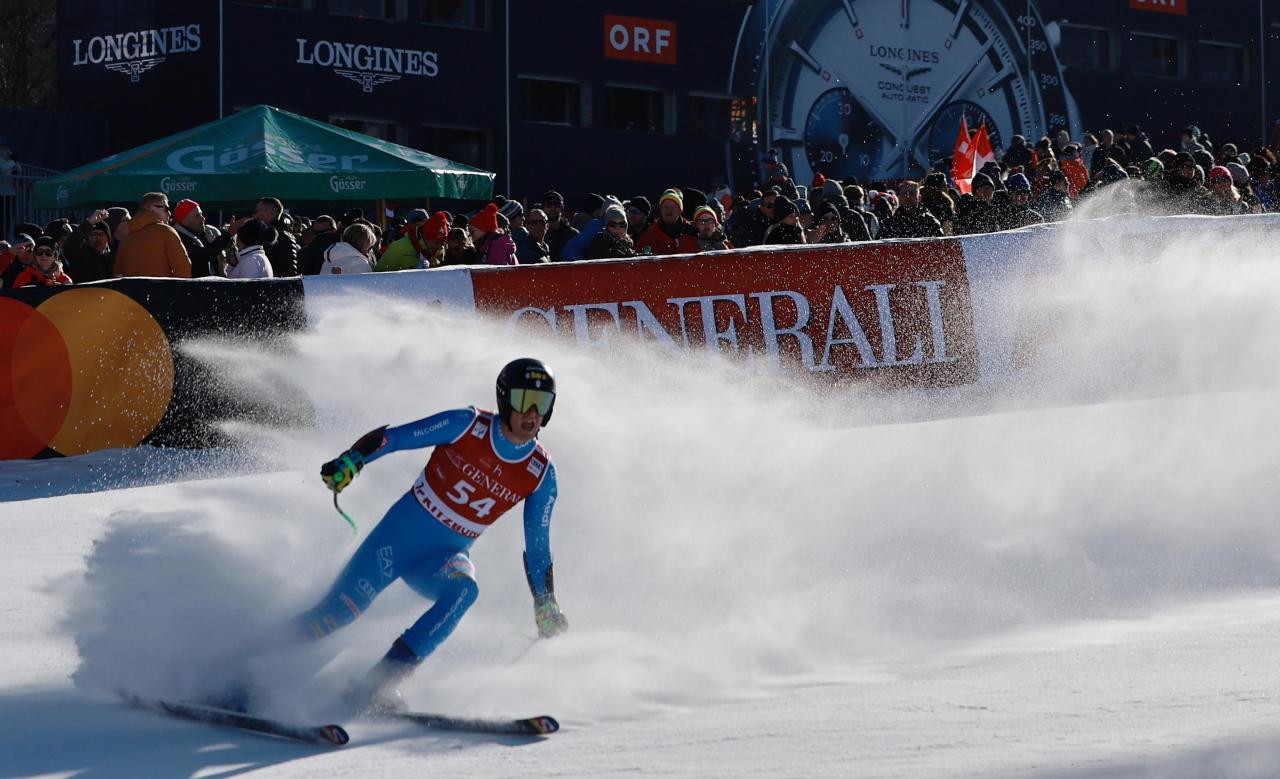 Max Perathoner beim Weltcup in Kitzbühel. © ANSA / ANNA SZILAGYI