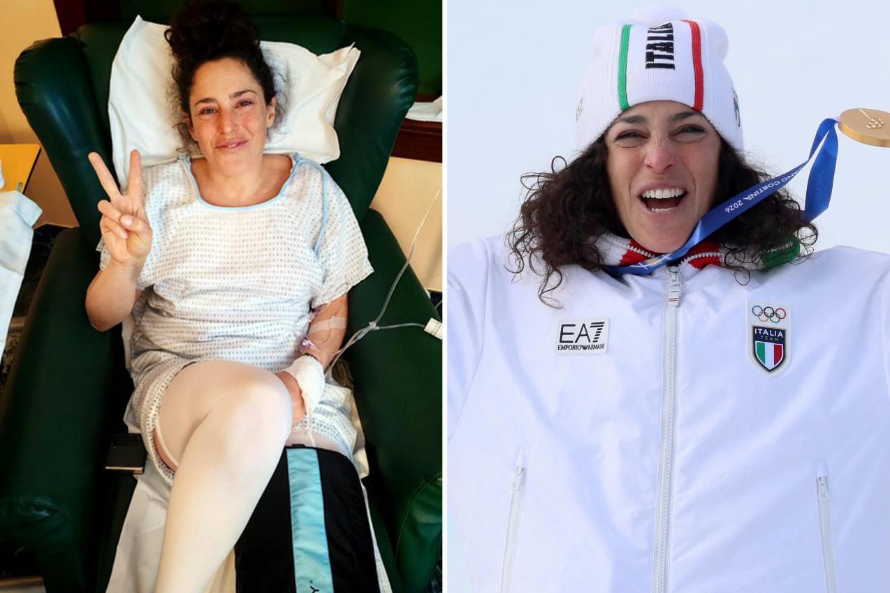 Brignone nach ihrer schweren Verletzung und mit der Goldmedaille. © ANSA / Instagram / ANSA