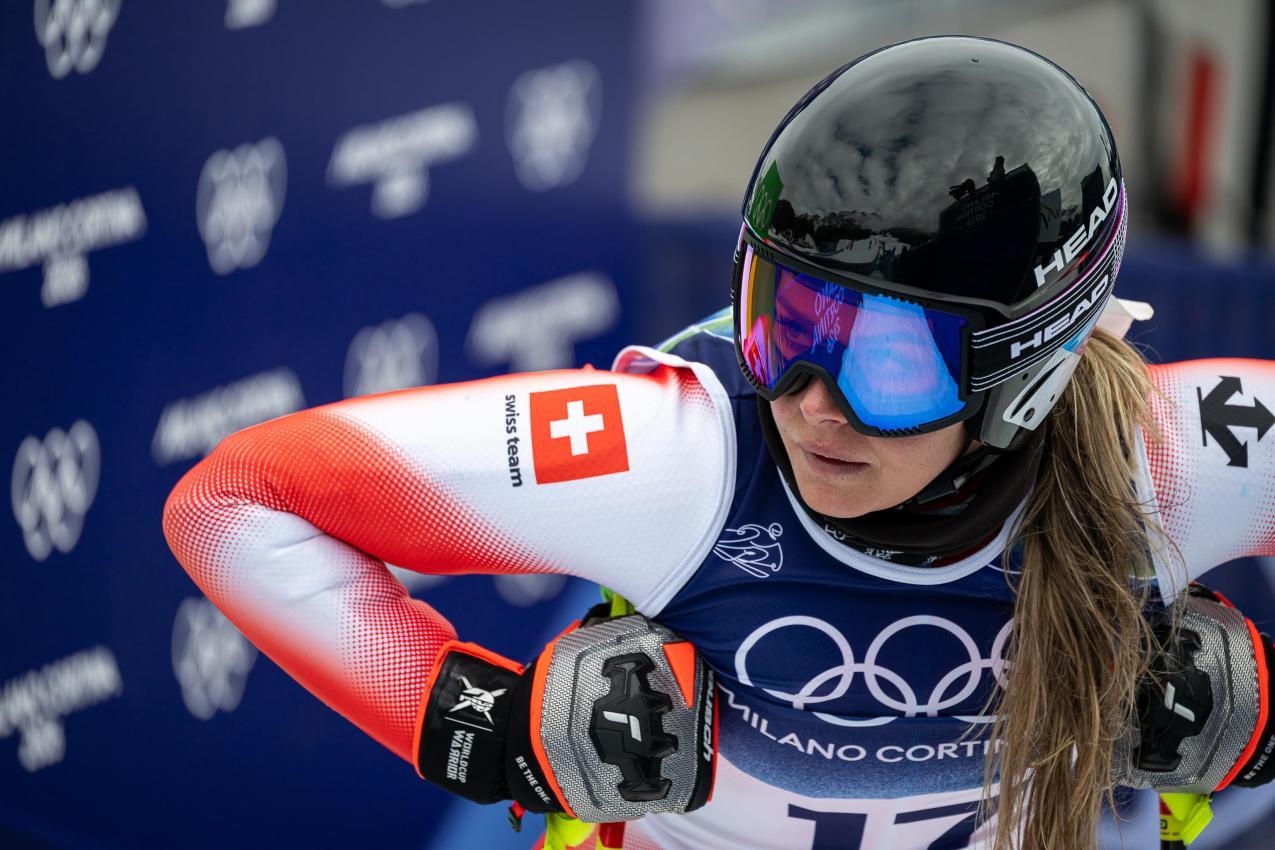 Corinne Suter hatte nichts mit dem Kampf um Medaillen zu tun. © ANSA / JURE MAKOVEC