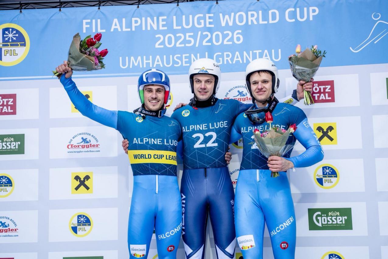 Das Podest der Herren mit Daniel Gruber, Fabian Achenrainer und Hannes Unterholzner. © Ulrich Wilhelm