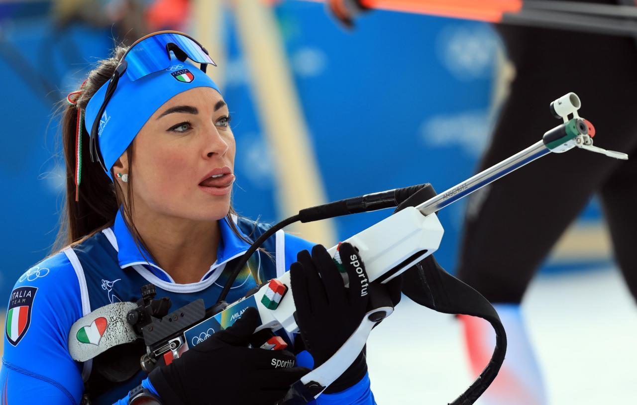 Dorothea Wierer bei ihrem Karriereabschluss, den Olympischen Spielen daheim in Antholz. © ANSA / PIERRE TEYSSOT