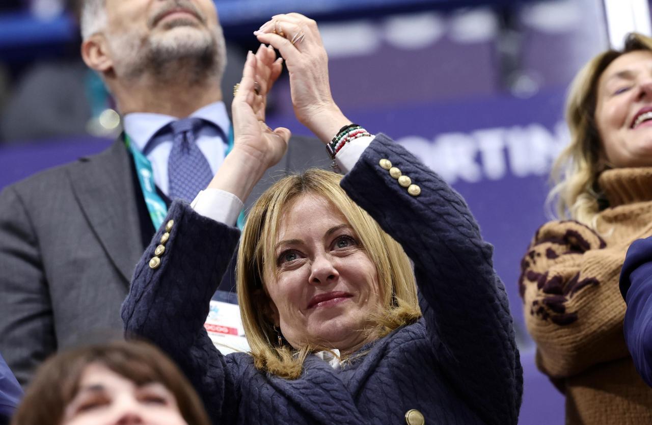 Giorgia Meloni am Mittwoch beim Short Track. © ANSA / TERESA SUAREZ