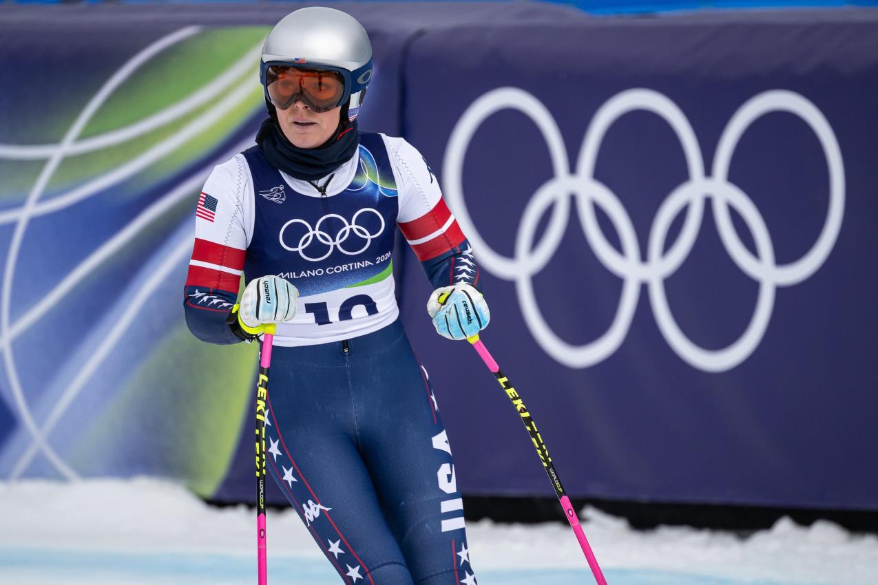 Lindsey Vonn nach ihrem Trainingslauf. © ANSA / ANDREA SOLERO