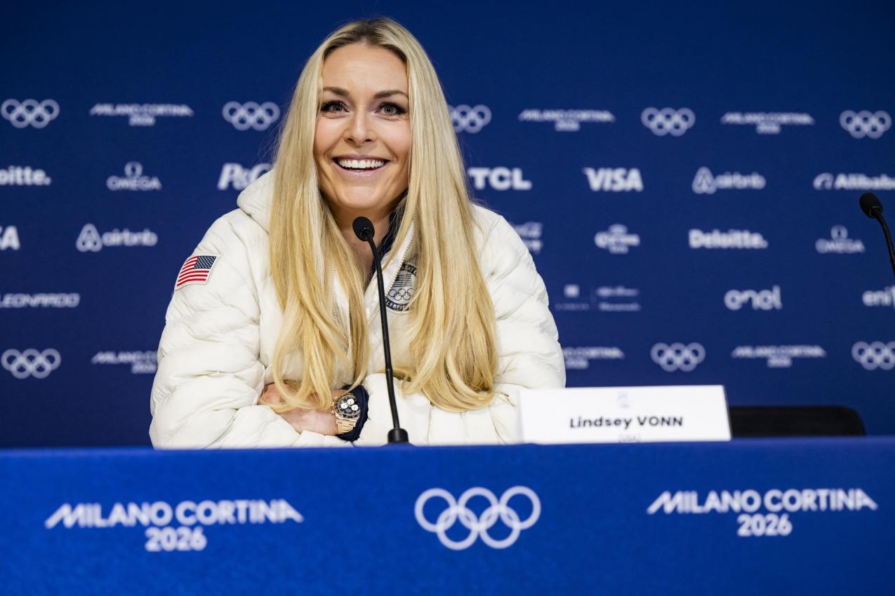 Lindsey Vonn war bei ihrer PK in Cortina frohen Mutes. © ANSA / JEAN-CHRISTOPHE BOTT