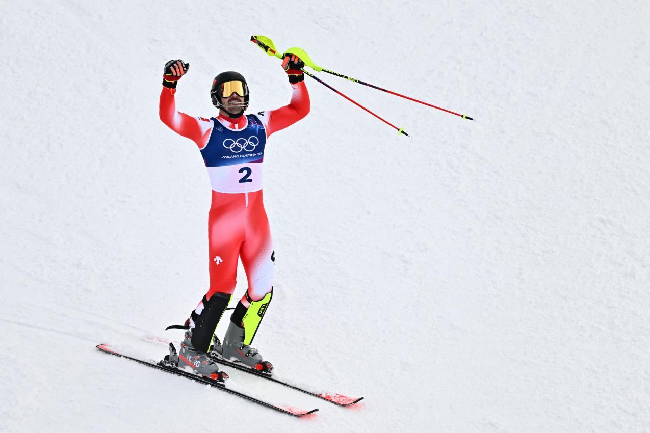 Loic Meillard kürte sich erstmals zum Olympiasieger. © APA/afp / FABRICE COFFRINI